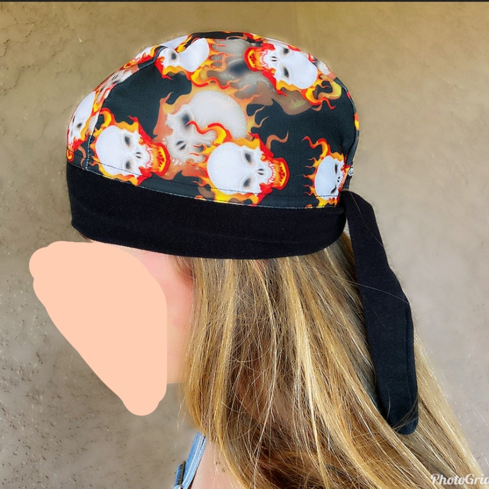Biker HEAD WRAP Skull + Fire Design by SCHAMPA Excellent Condition - Picture 6 of 13